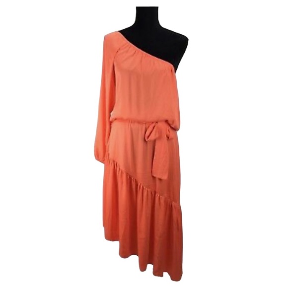 BCBG MaxArzia “Kelli" tangelo orange one shoulder dress - Picture 1 of 5
